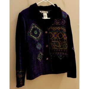Nancy Bolin city girl size extra small. Embroidered beaded cardigan. 3 Buttons